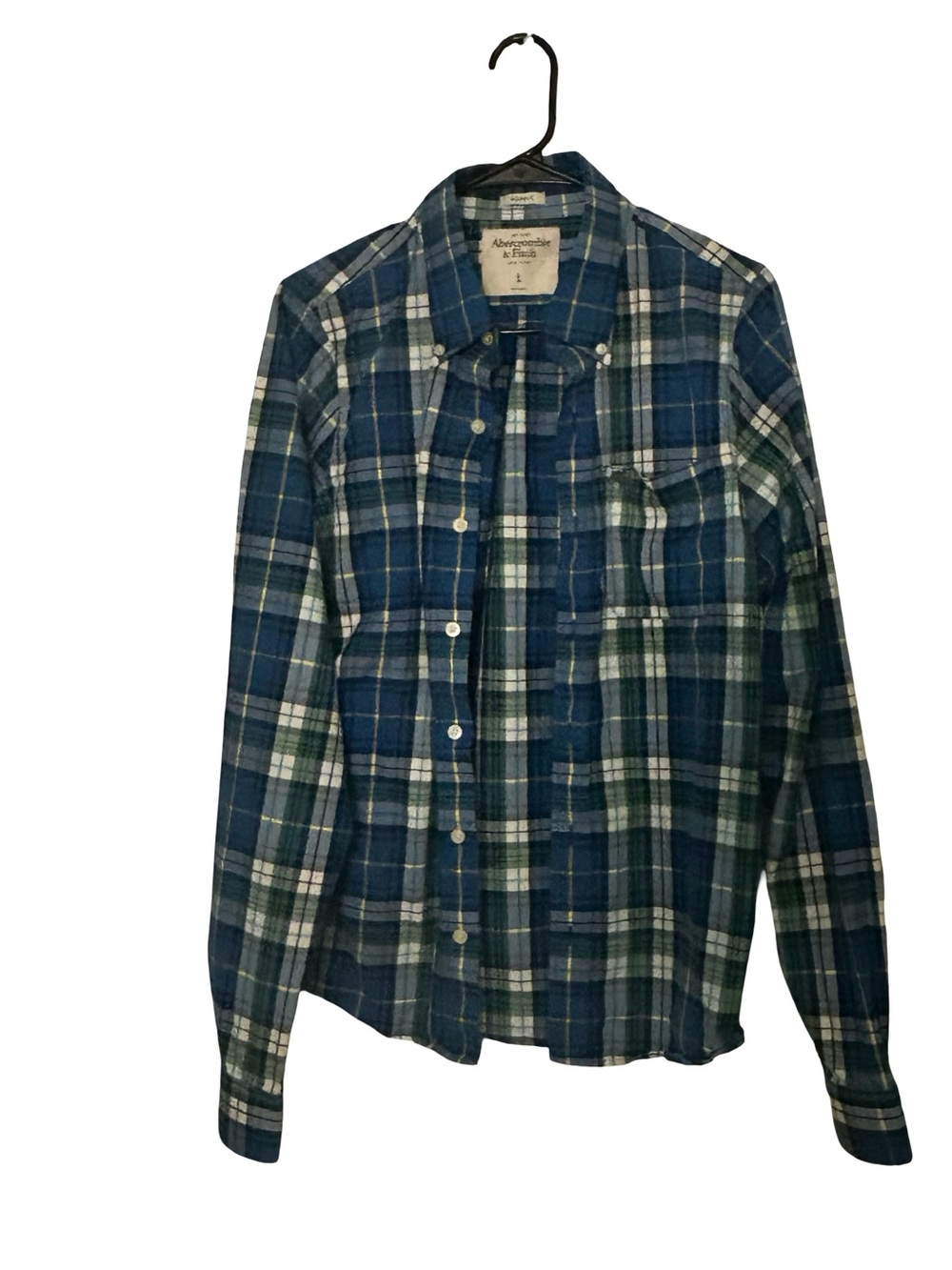 Abercrombie & Fitch Blue and Green Plaid Button-Down Shirt